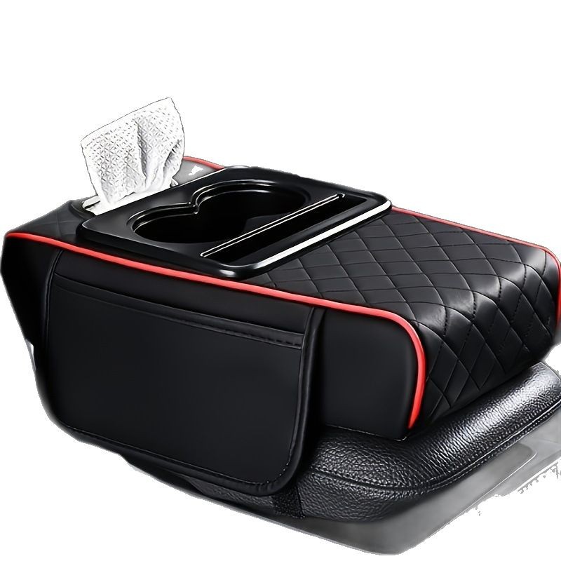 Universal Car Armrest Box Heightener Pad - Multifunctional Extended Auto Center Console Cushion with Built-in Tissue Box for Enh