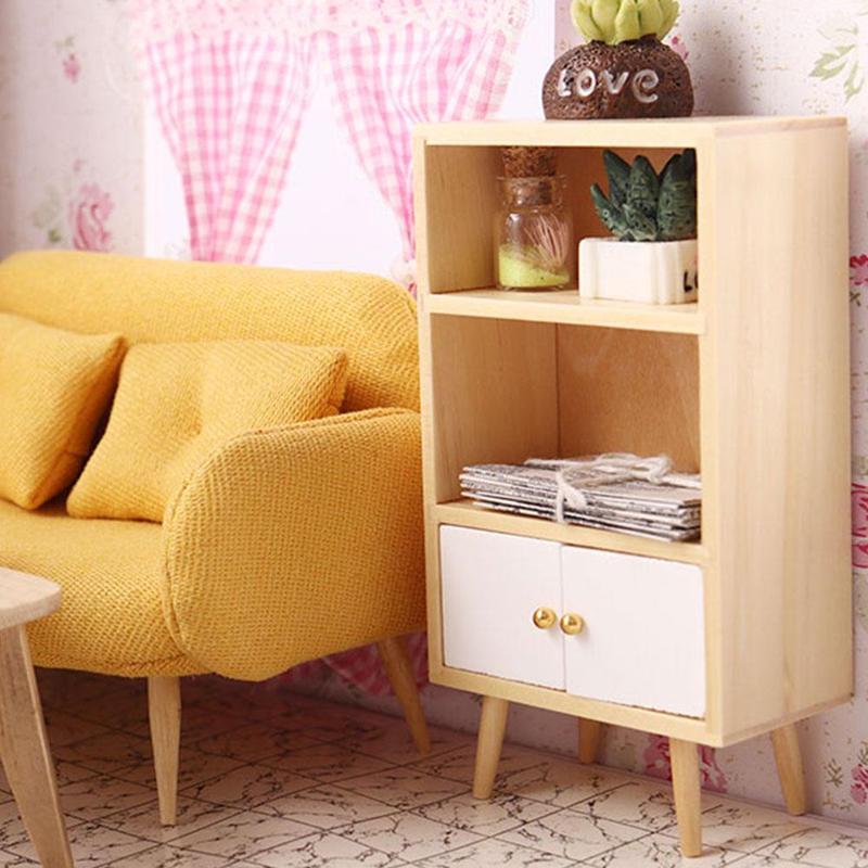 Houten poppenhuis miniatuur boekenkast tijdschrift nep speelgoed plank speel woonkamer rek accessoires poppenhuis meubels  u8 f 3