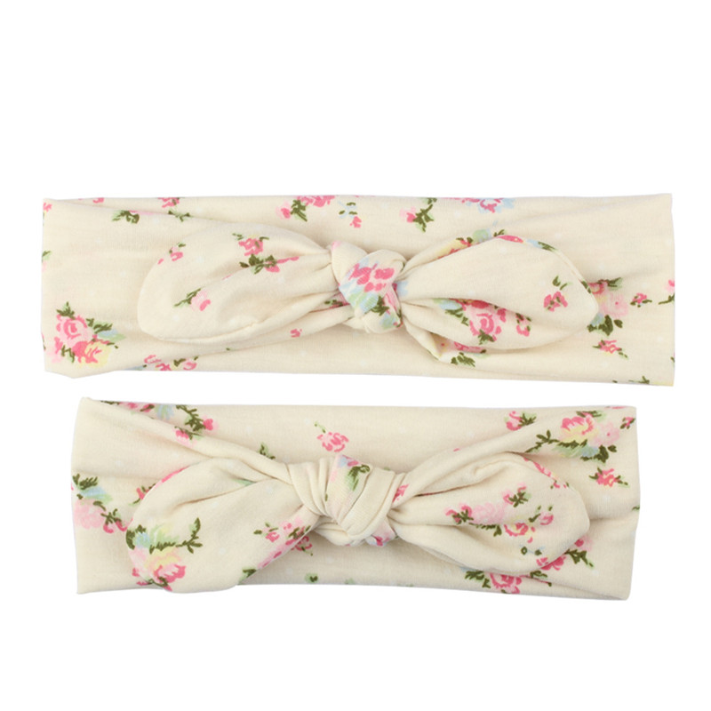 2 stuks Bloemen Hoofddeksels Baby Meisjes Head Band Familie Mom Kid Hoofdbanden Konijnenoren Tulband Haarband Vrouw Kid Moeder haarband E089: E089 Color 3