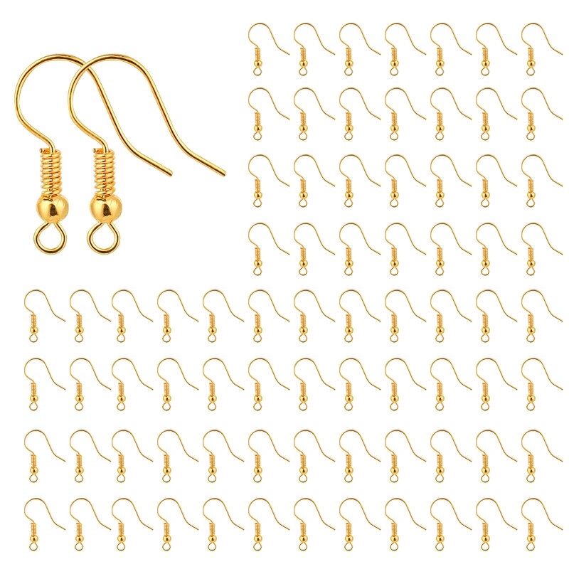 100pcs Eardrop Earring Clasps Fish Dangler Hook DIY Earring Base Findings For Jewelry Making Supplies Ear Wire: Gold