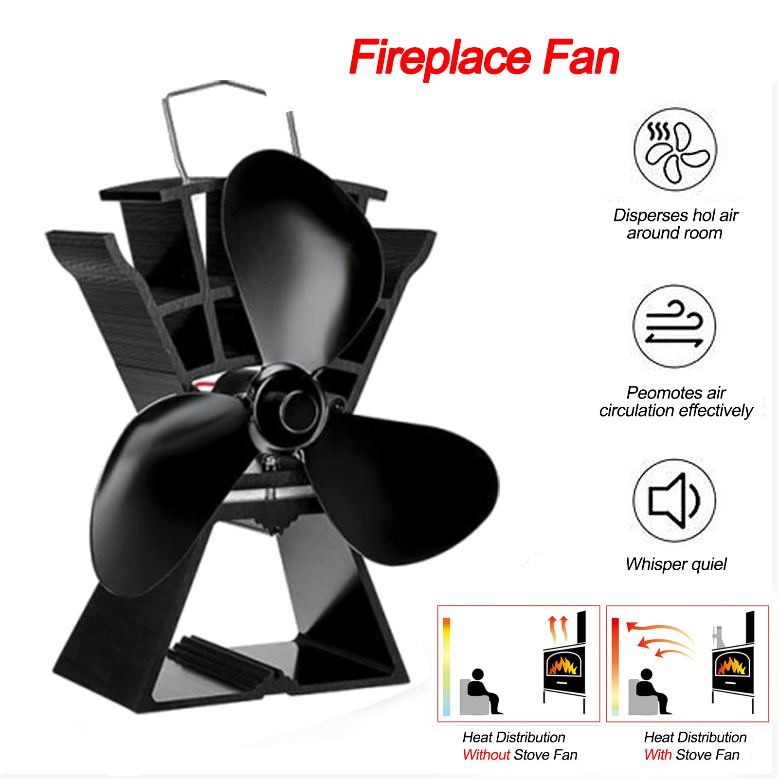 Winter Fireplace Fan 3 Blades Heat Powered Stove Fan Log Wood Burner Ecofan Quiet Home Fireplace Fan Efficient Heat Distribution
