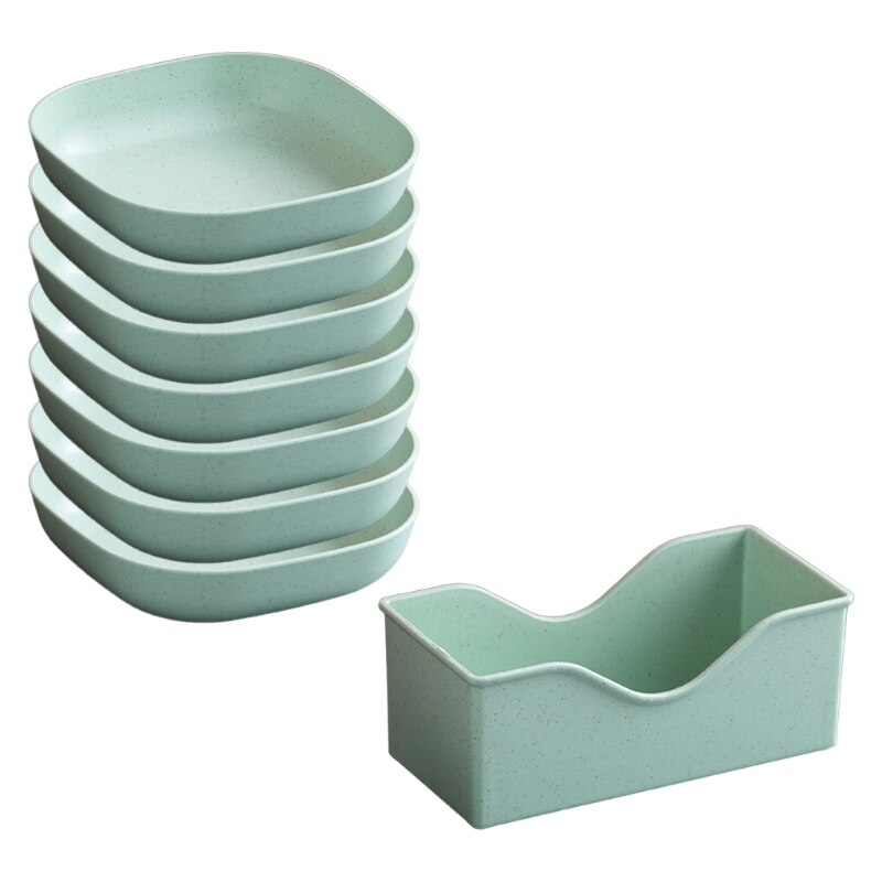 Q1FD 7Pcs Square Wheat Straw Plates Pasta Salad Bowls Lightweight Reusable Food Serving Party Snack Dinner Dishes Camping with: GN-DD