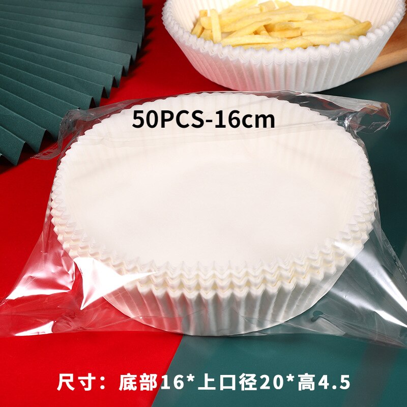 25pcs/50pcs Baking Paper for Air Fryer Oil Absorbing Paper Tray Food Grade Disposable Liner Round Home Baking Silicone Oil Paper: 50PCS-16cm-White