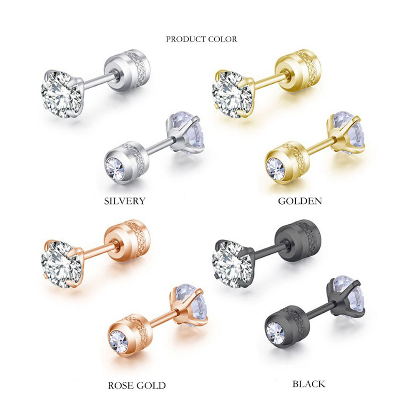 2pcs 20G Hypoallergenic Titanium Steel Stud Earrings for Men Women, Zircon Screw Back Earring Cartilage Tragus Ear Piercing