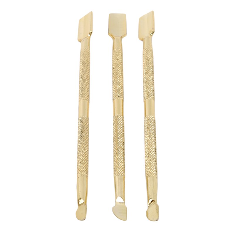 Lot de 3 repousse-cuticules en métal doré pour nail art, pédicure, manucure, outil de retrait et de repousse-ongles