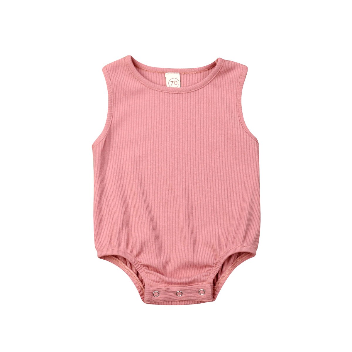 Mono de punto acanalado liso para bebé recién nacido, trajes de algodón sin mangas, traje de Sol de 0 a 24M, ropa de verano: Rosa / 24 meses