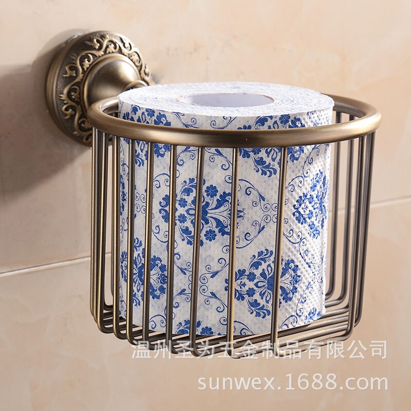 Bronze vintage varved zhi jin lou roll stand toiletpapir håndklæde mesh kurv badeværelse vedhæng