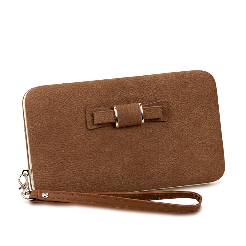 Femmes chaudes portefeuille femme longue sac à main en cuir moraillon sacs à main avec sangle téléphone porte-cartes grande capacité dames portefeuilles embrayage Carteras: Style-1 Brown