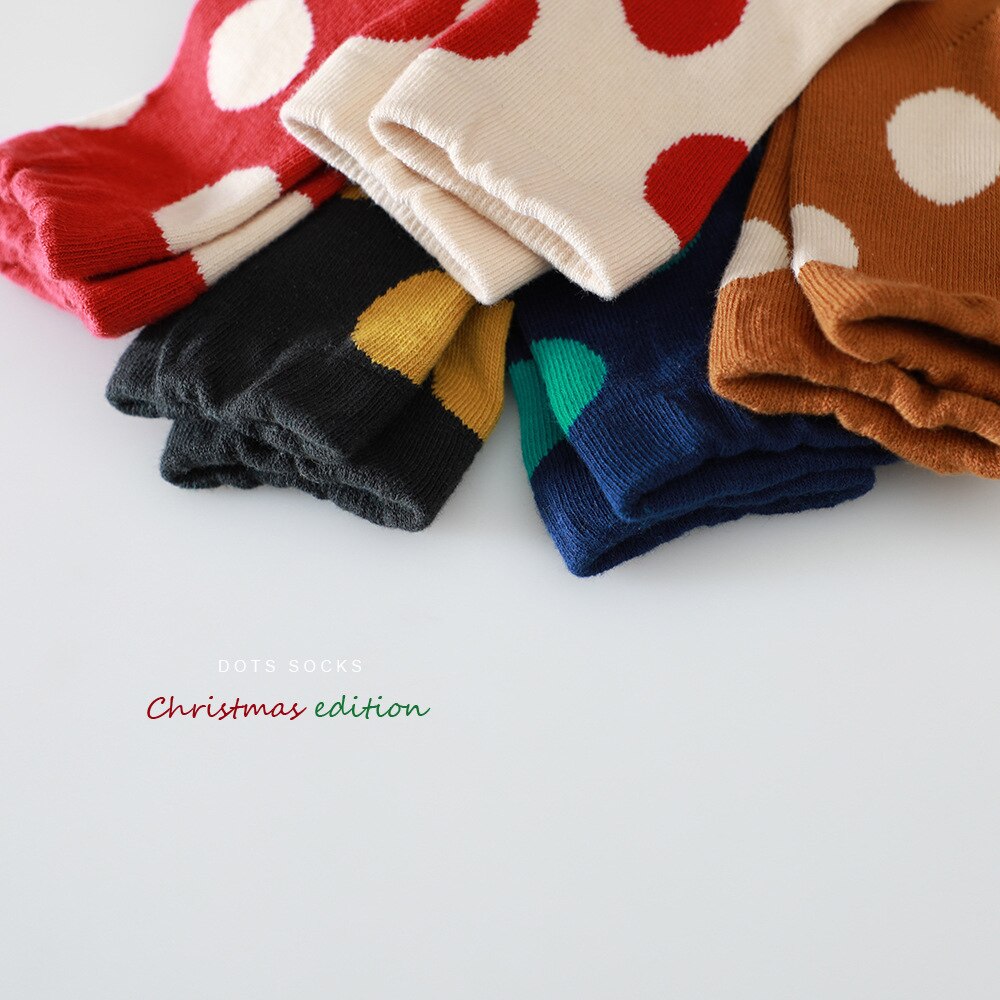 Chaussettes à pois colorées pour filles, chaussettes de sport pour enfants, chaussettes de sol en coton pour enfants, de noël