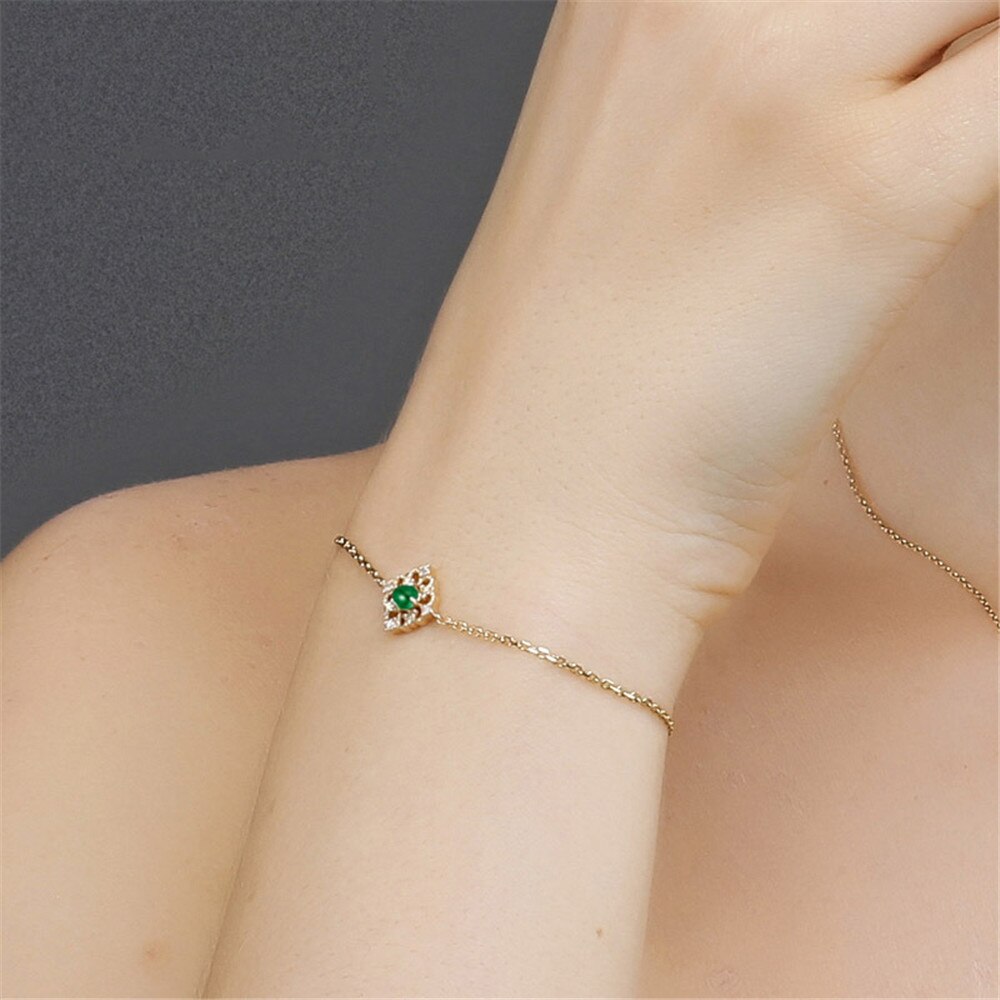 Kleine smaragd edelsteine grün Jade kristall kette armbänder für frauen femme Gold farbe s925 diamanten stapelbar Jahrgang schmuck