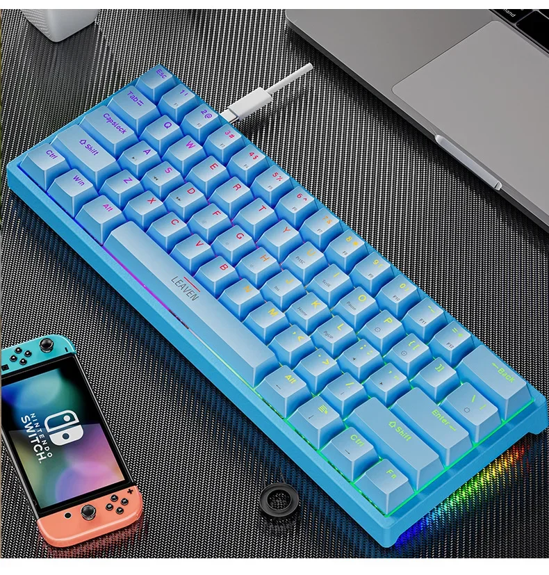 K620 mini mekaniske spilltastaturer 61 smakebit rgb hotswap type-c kablet spilltastatur pbt-tastehetter 60%  ergonomiske tastaturer: Blå / Blå bryter
