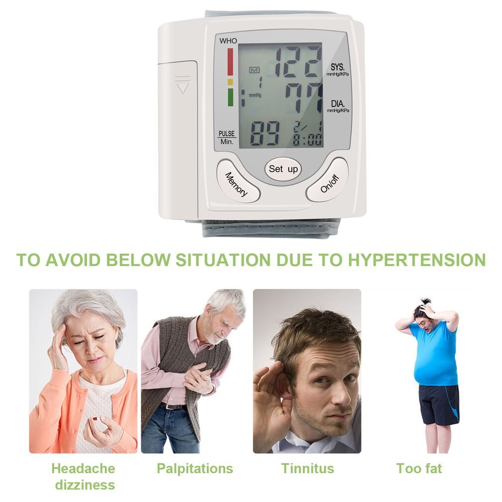 Bloeddrukmeter Pols Monitor Automatische Digitale Lcd-scherm Heart Beat Rate Pulse Meter Meet Wit Handige Draagtas