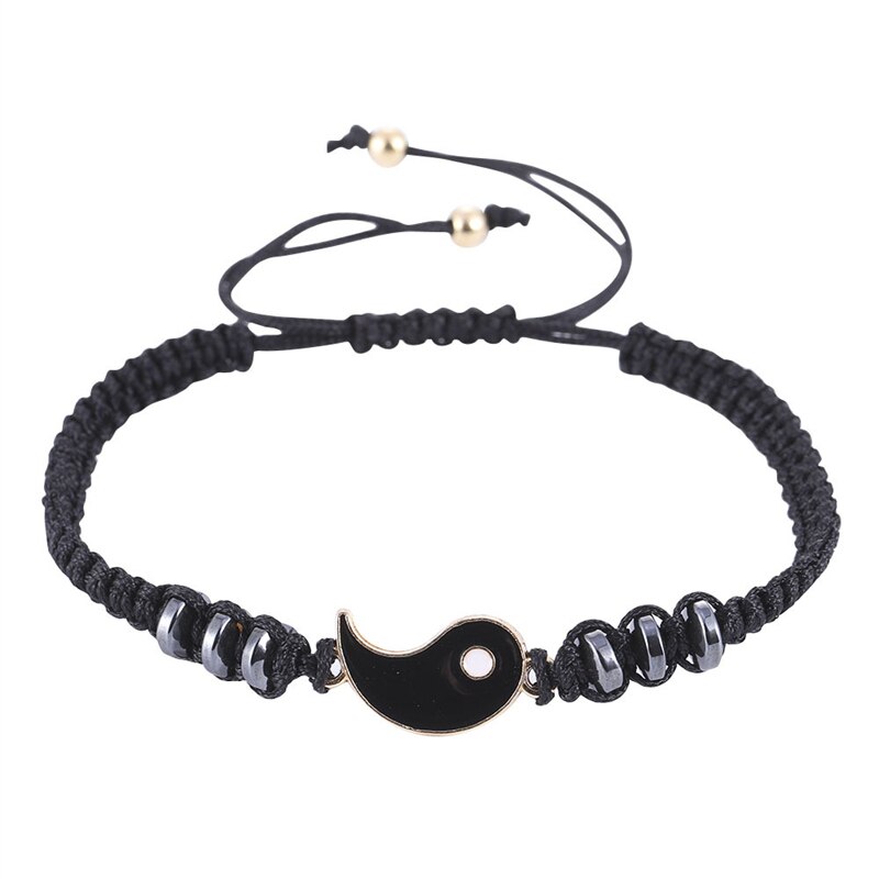 Tai Chi Yin Yang Couple Bracelet Alloy Pendant Adjustable Braided Chain Bracelet Necklace Matching Lover Bracelet Necklace