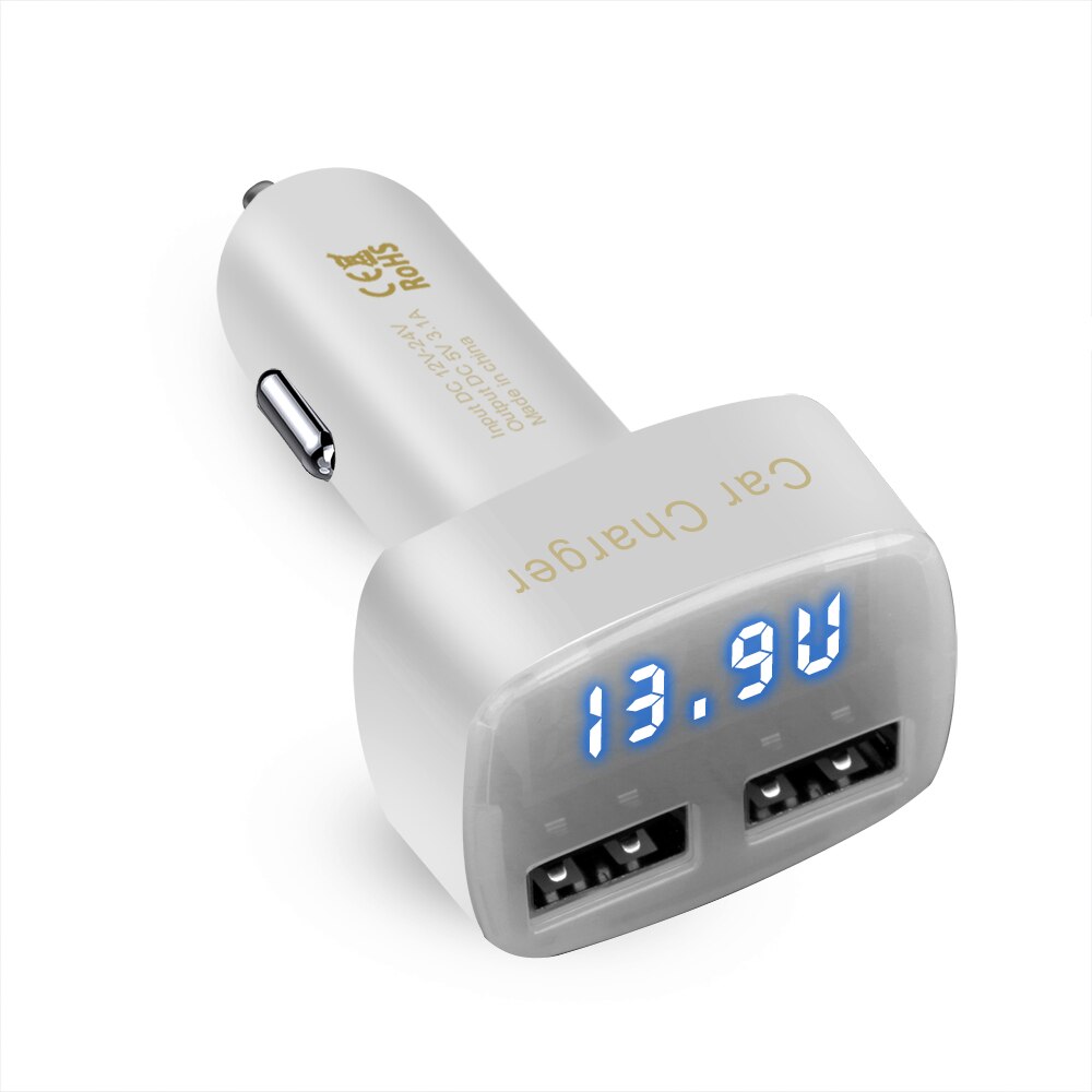 KEBIDU doppio USB Caricabatteria Da auto Tensione/temperatura/Corrente del tester del tester Schermo LCD Blu Corto Circuito di Protezione Schermo Digitale: bianca