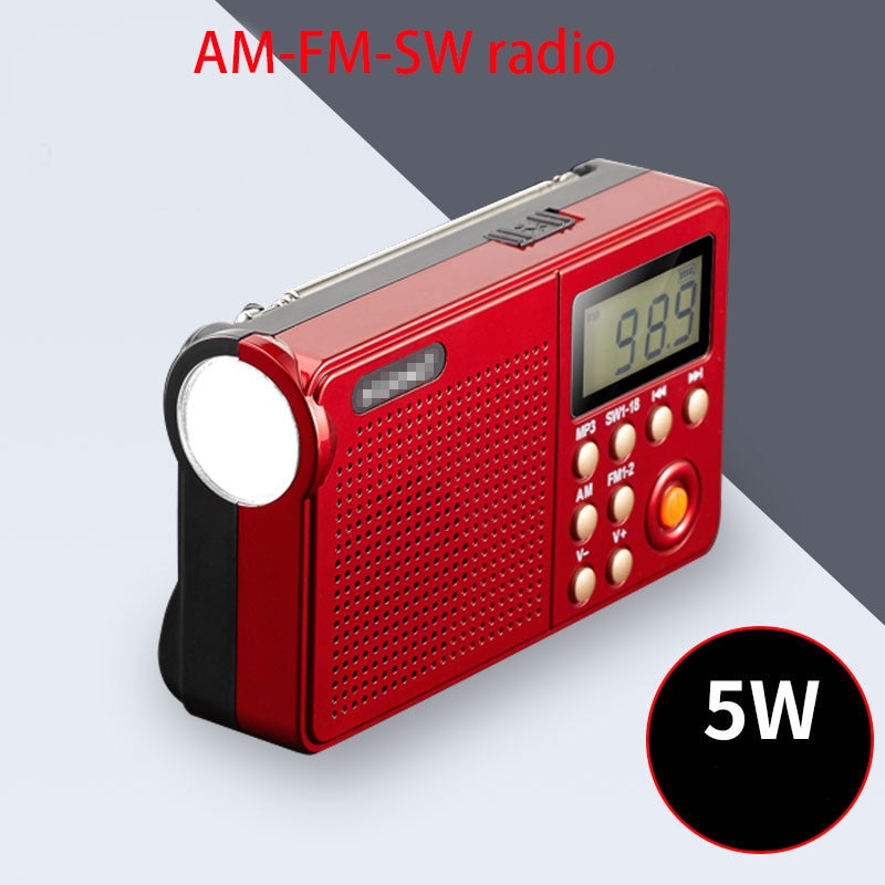 Digital AM FM SW World band Radio Portable TF Card Player LED Flashlight Function With 18650 Rechargeable Battery