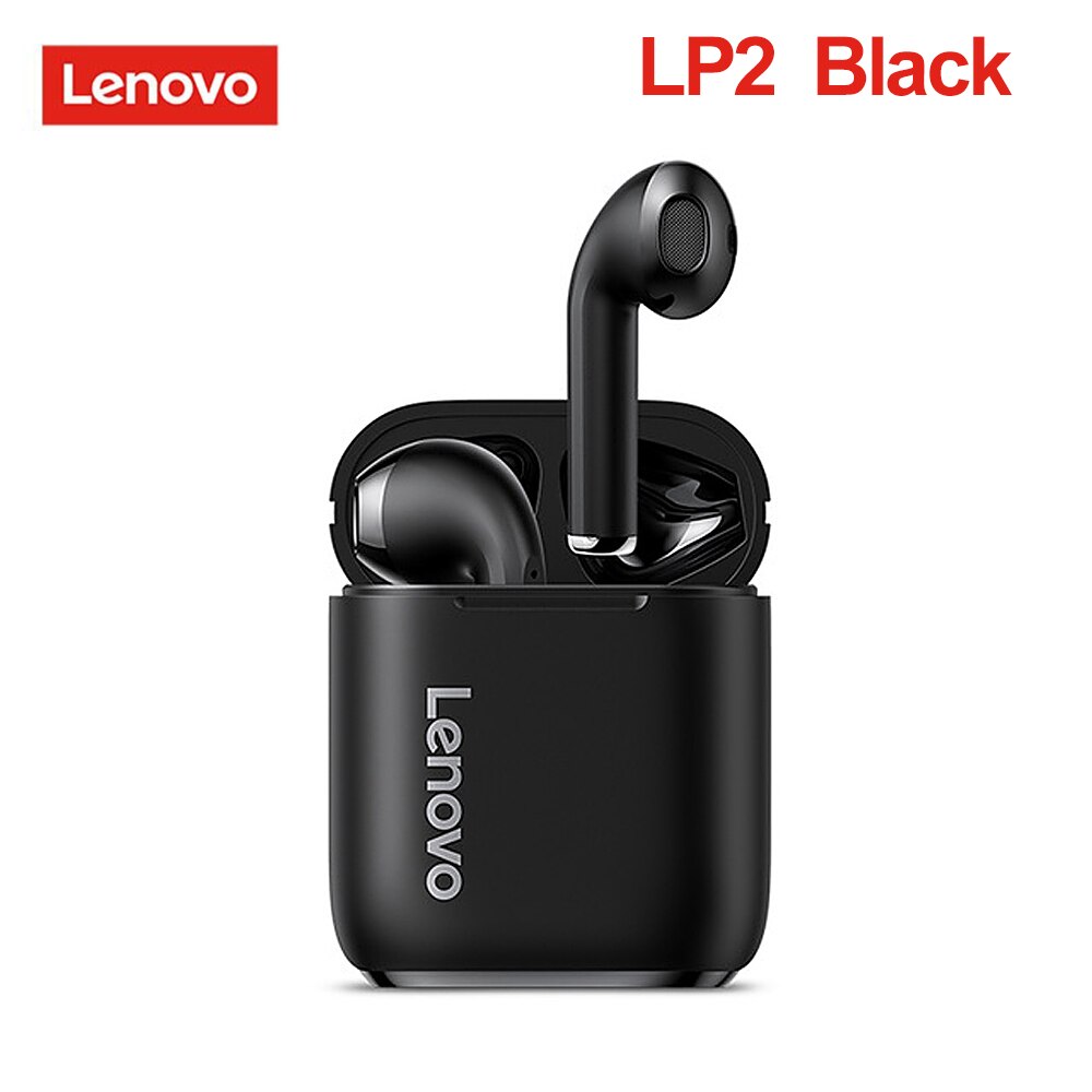 Lenovo LP1/LP2/LP40 TWS Earphone Bluetooth 5.0 Wireless Headset Waterproof Sport Earbud Noise Cancelling Headphones Dual Stereo: LP2 Black