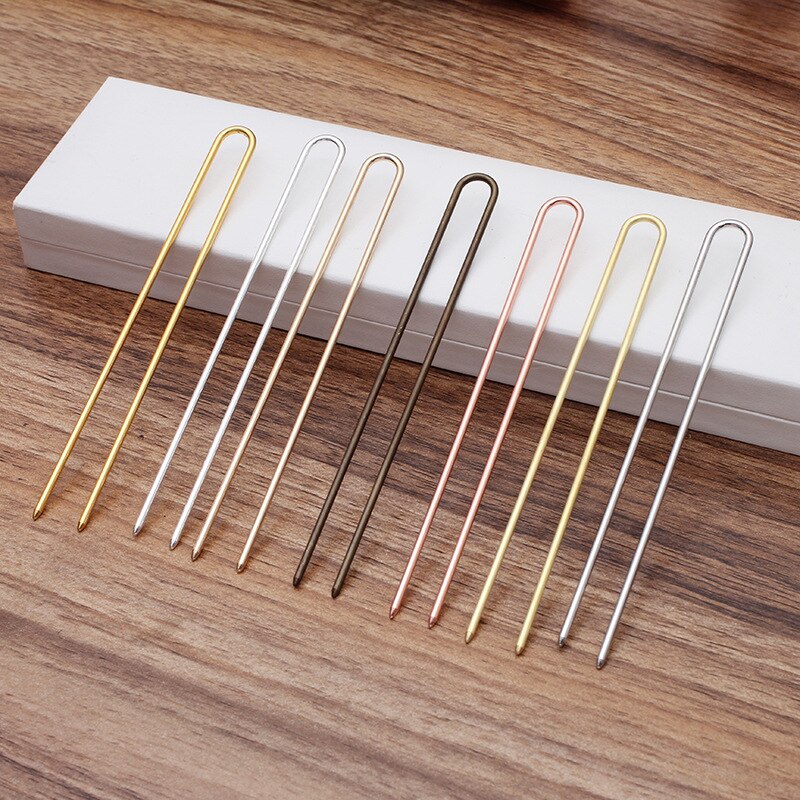 10 stücke 2x120mm Haar Klebt Raw Messing Rose Gold Farbe U Form Haar Pins Blank Basis Einstellung zubehör für Frauen Schmuck Bulks DIY