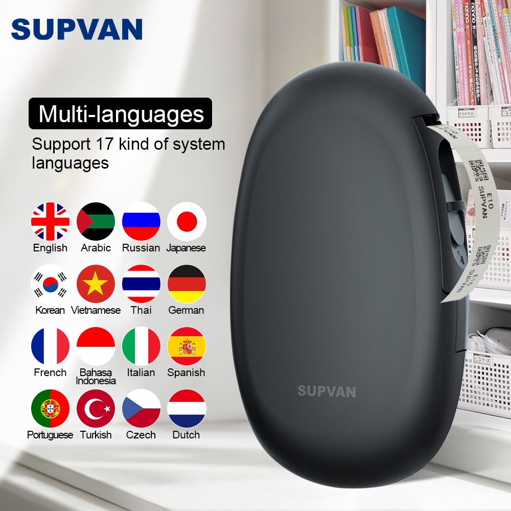 Supvan E10 Black Labeler with Paper Bluetooth Thermal Printer Labeling Machine Mini Sticker Printers Wireless Smart Label Maker