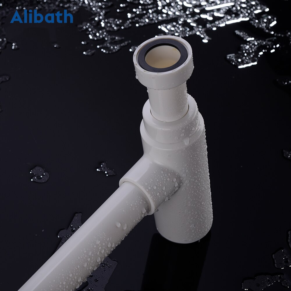 Bottle Trap Round Siphon ABS Plastic P-TRAP Bathroom Vanity Basin Pipe Waste White Pop Up Drain with Over Flow.