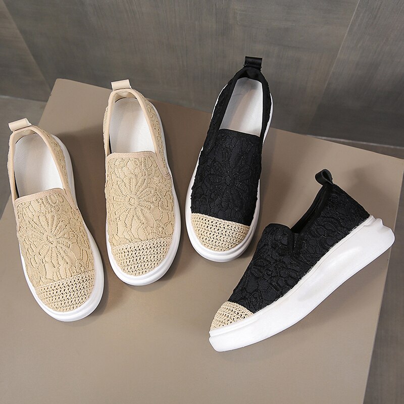 Tennis d&#39;été à plateforme pour femmes, chaussures d&#39;athlétisme, de Fitness, noires, beiges, en maille,