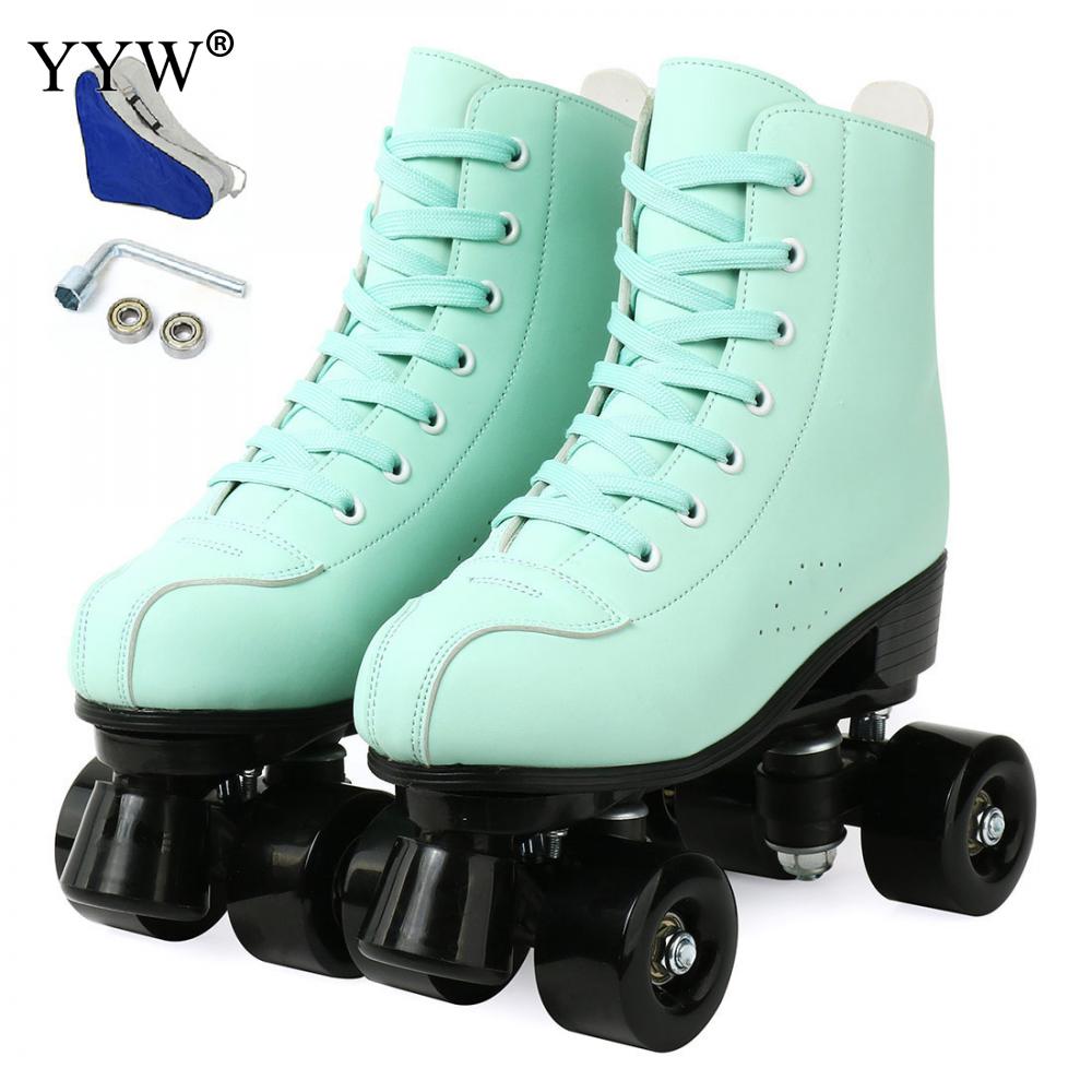 Rolschaatsen for Women Mannen Classic Rolschaatsen, Dubbele Rij 4 Wielen PU Leather Rolschaatsen, Buiten High Top Roller Skate, Met Tas,41