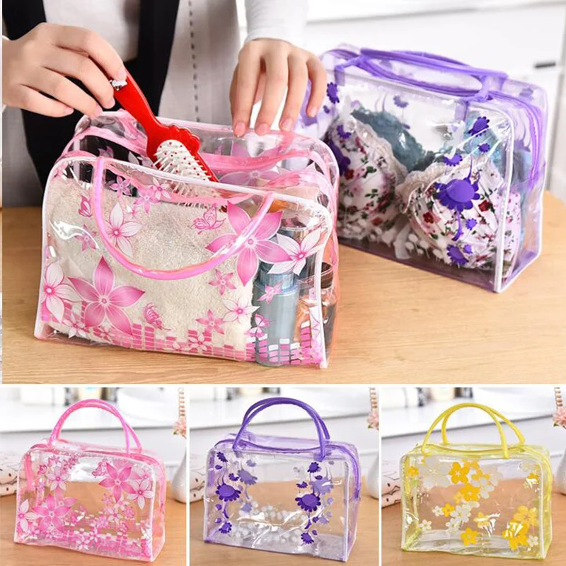 Draagbare transparante PVC make-uptassen Dames bloemen waterdichte make-up tas Reizen wassen Toilettas Douche opbergtas Zakjes