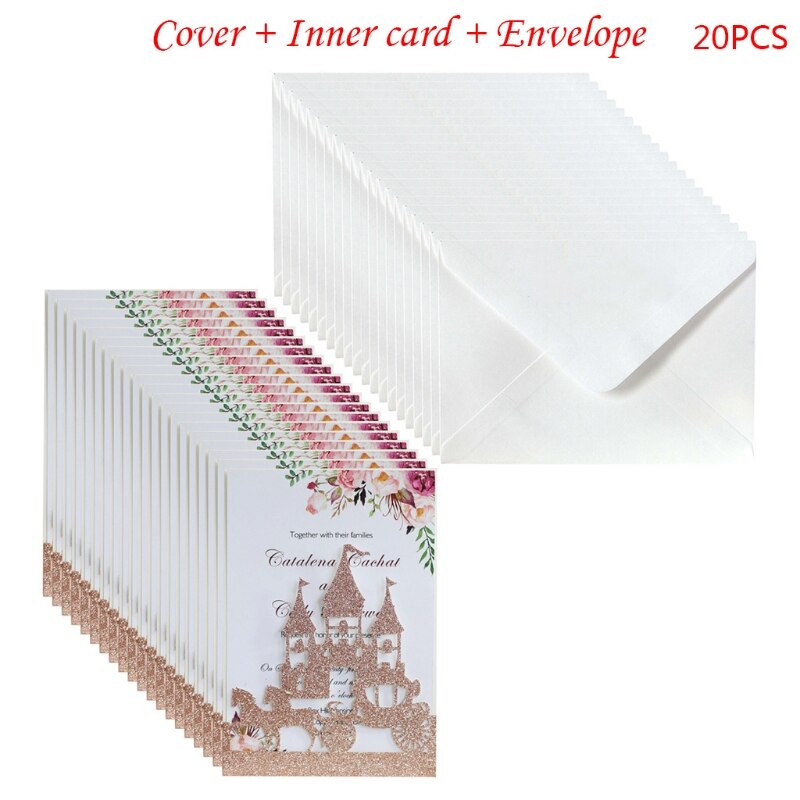 20x Wedding Invitations Card Glitter Hollow Castle Invite Envelope Bridal Shower A9LB: AGD