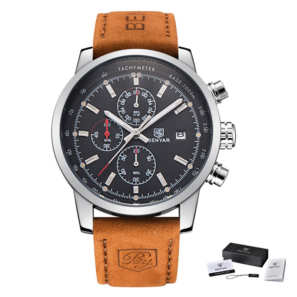 BENYAR moda chronograf sportowe męskie zegarki Top marka luksusowy zegarek kwarcowy Reloj Hombre Saat zegar męski godzina Relogio Masculino