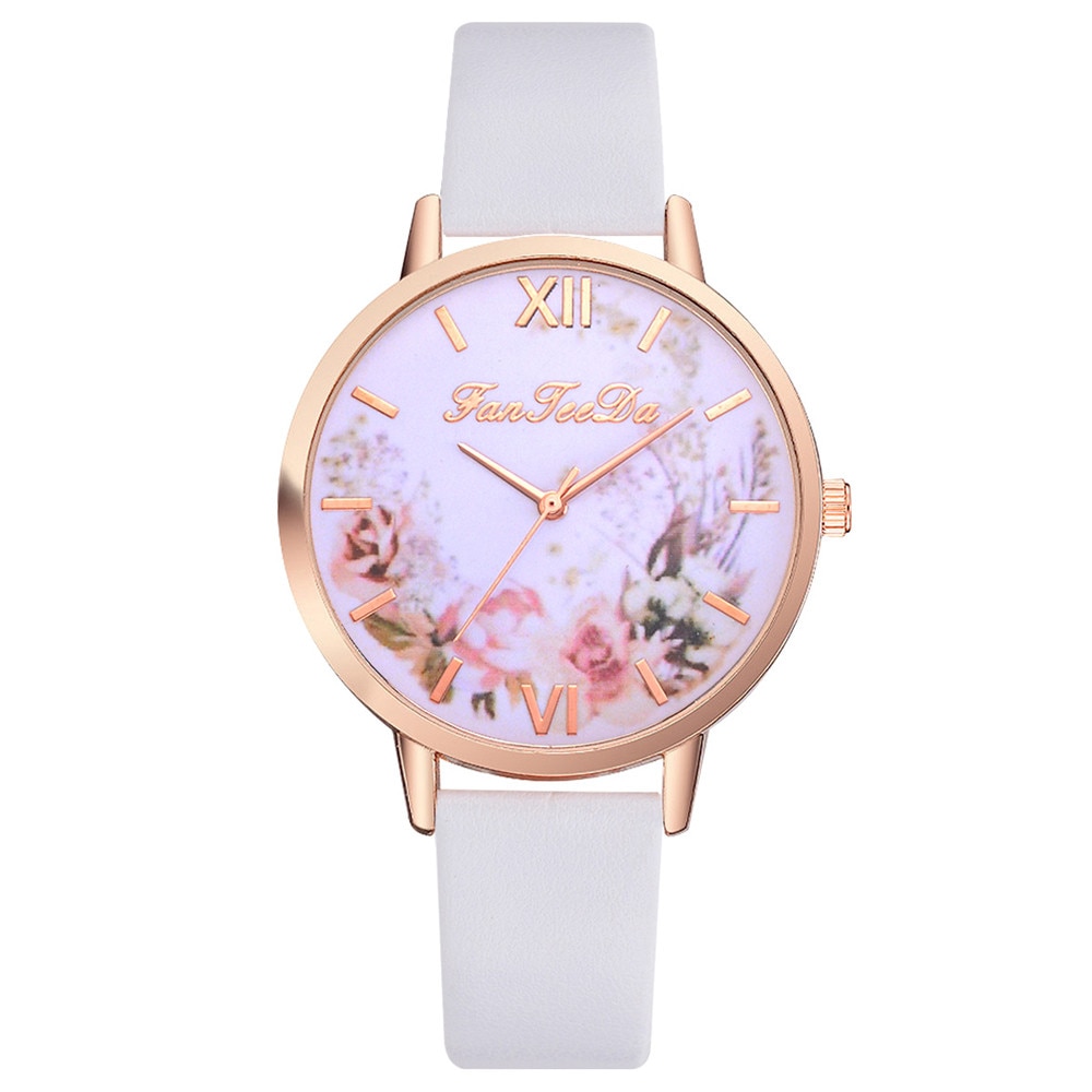 Simple femmes fleur montres Femme dames décontracté en cuir Montre à Quartz Femme horloge Relogio Feminino Montre Femme