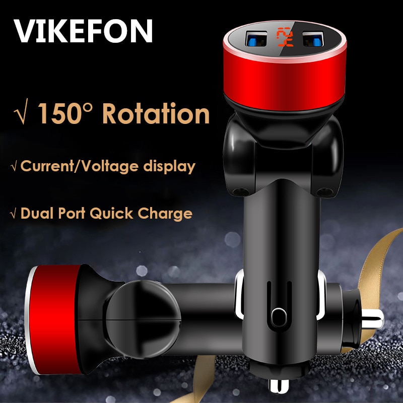 Vikefon Usb Auto Lader 150 Graden Rotatie 3.1A Dual Usb Auto Telefoon Oplader Voor Mobiele Telefoon Tablet Gps Fast Charger auto-Oplader