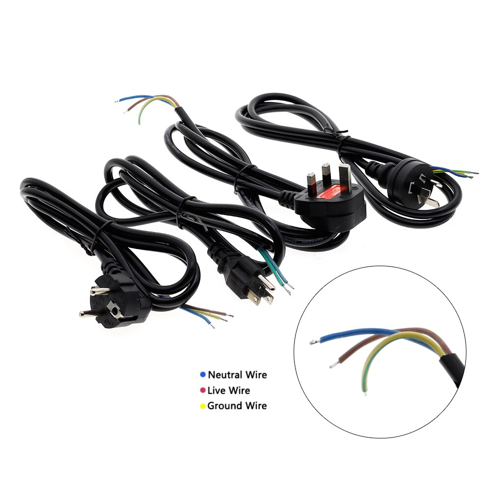 EU US UK AU Plug Power Wire with 3 Pin Waterproof Connector Electrical Cords 1.5 Meters AC DC Black Power Supply Extension Cable
