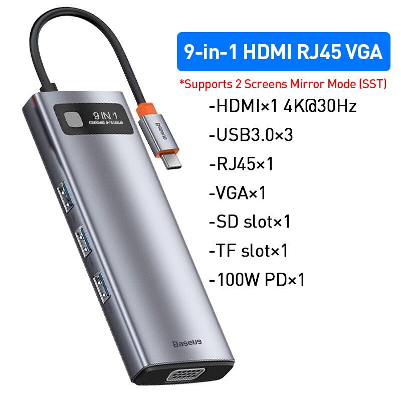 Baseus 11 in 1 USB C HUB Multi HUB Ethernet Network PD 100W Type C Docking Station Splitter USB 3.0 Adapter For Macbook Surface