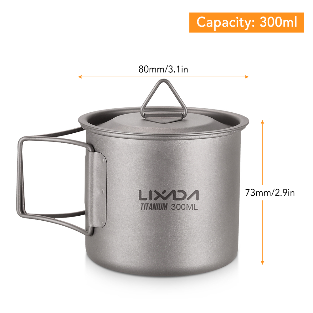 Lixada ultraleichte Titan Tasse Becher 300/350/550 ml/650ml draussen Wasser Tasse Picknick Wasser becher Geschirr mit faltbarem Griff: Blau