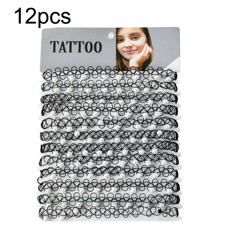 12 unids/set Fishline collares gargantilla para mujeres adolescentes niñas Stretch gótico Punk elástica hueco gargantilla collar de joyería de: 12pcs D