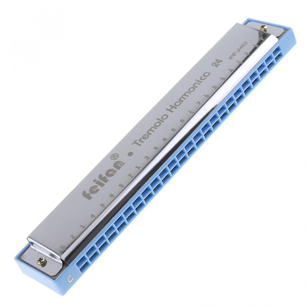 Metal 24 Holes Complex Tone Blues Harmonica Wind Instrument for Beginners