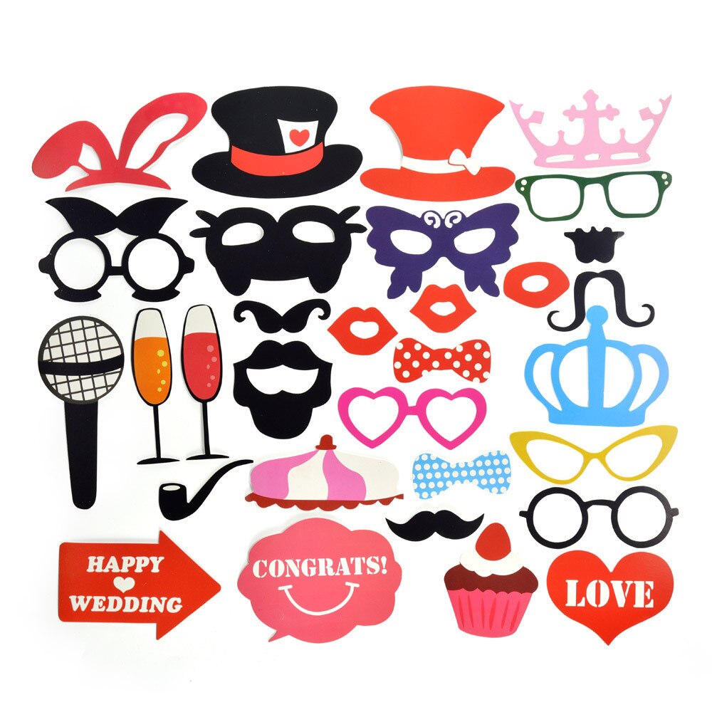 Fun Wedding Photo Booth Props Party Decorations Funny Mask Birthday Party Props for Photography DIY Graduation Hand Props: Wedding 31pcs
