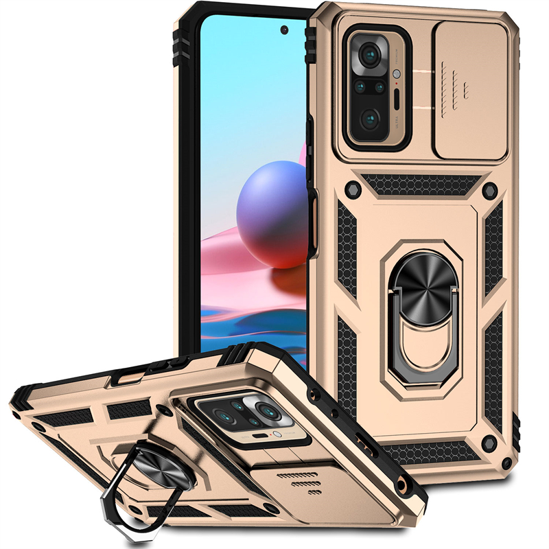 Voor Xiaomi Redmi Note 10 Pro Case Cover Redmi Note 10 Pro Capa Slide Camera Lens Schokbestendige Ring Houder Fundas Redmi Note 10 Pro: Goud