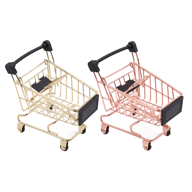 Storage Basket Simulation Mini Shopping Cart Supermarket Trolley Debris Storage Boxs Mini Supermarket Handcart Toy