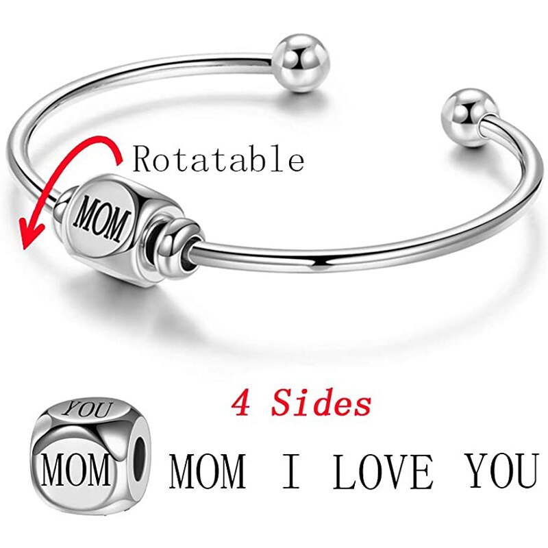 Diy Graveren Mom Armband I Love U Mom Roterende Kraal Manchet Armband Thanksgiving Vrouwen