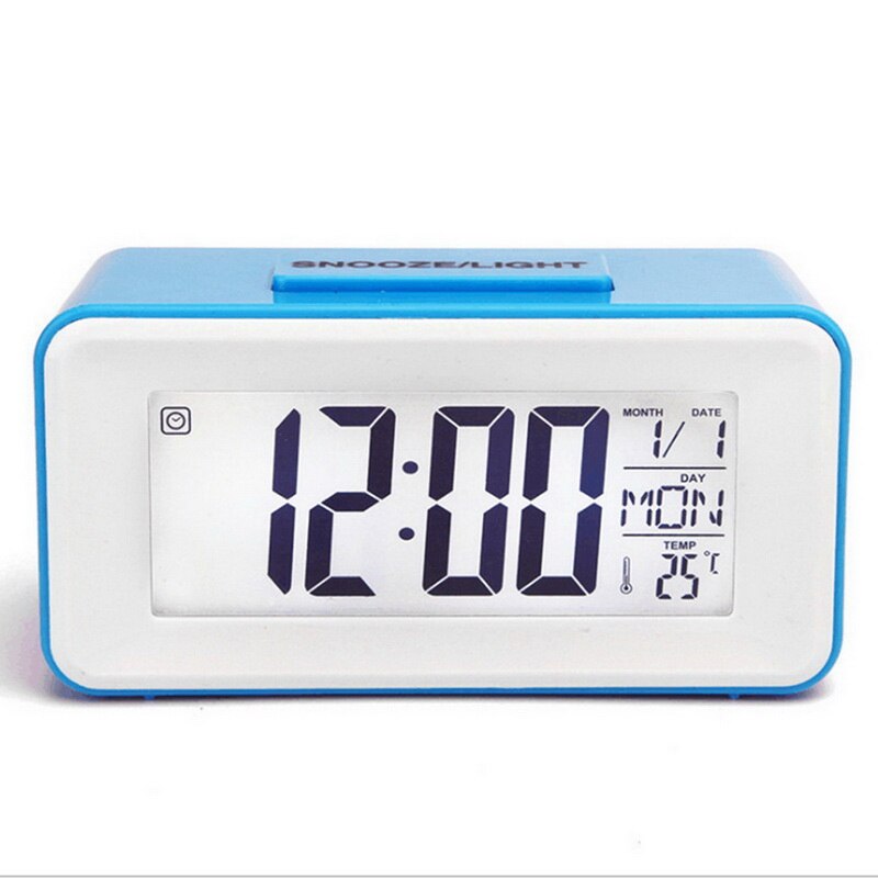 LED Digital Alarm Clock Electronic Clock Smart Mute Backlight Display Temperature & Calendar Snooze Function Alarm Clock: 2-Blue