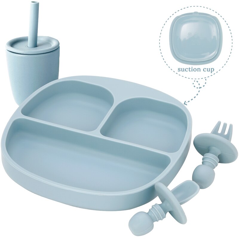 BPA Free Children's Tableware Baby Feeding Solid Food Dinner Set Plates Training Bowl Feeding Dishes Spoon Fork Straw Cup: 004-ether