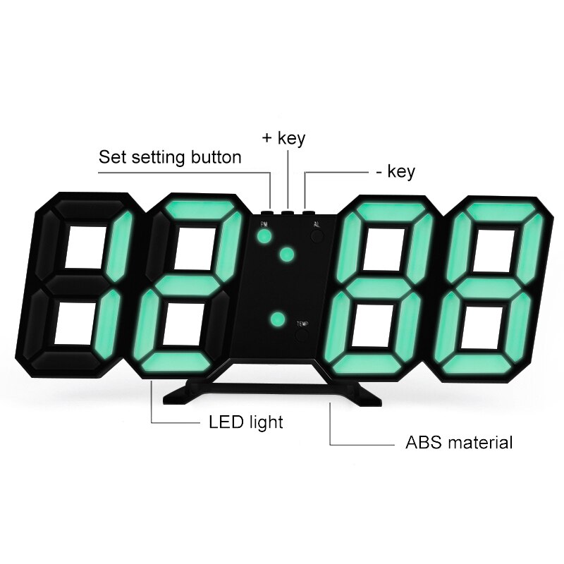 Large 3D Digital Led Alarm Clock Snooze Function Photosensitive Electronic Table Clock With Thermometer Calendar Desk Clocks