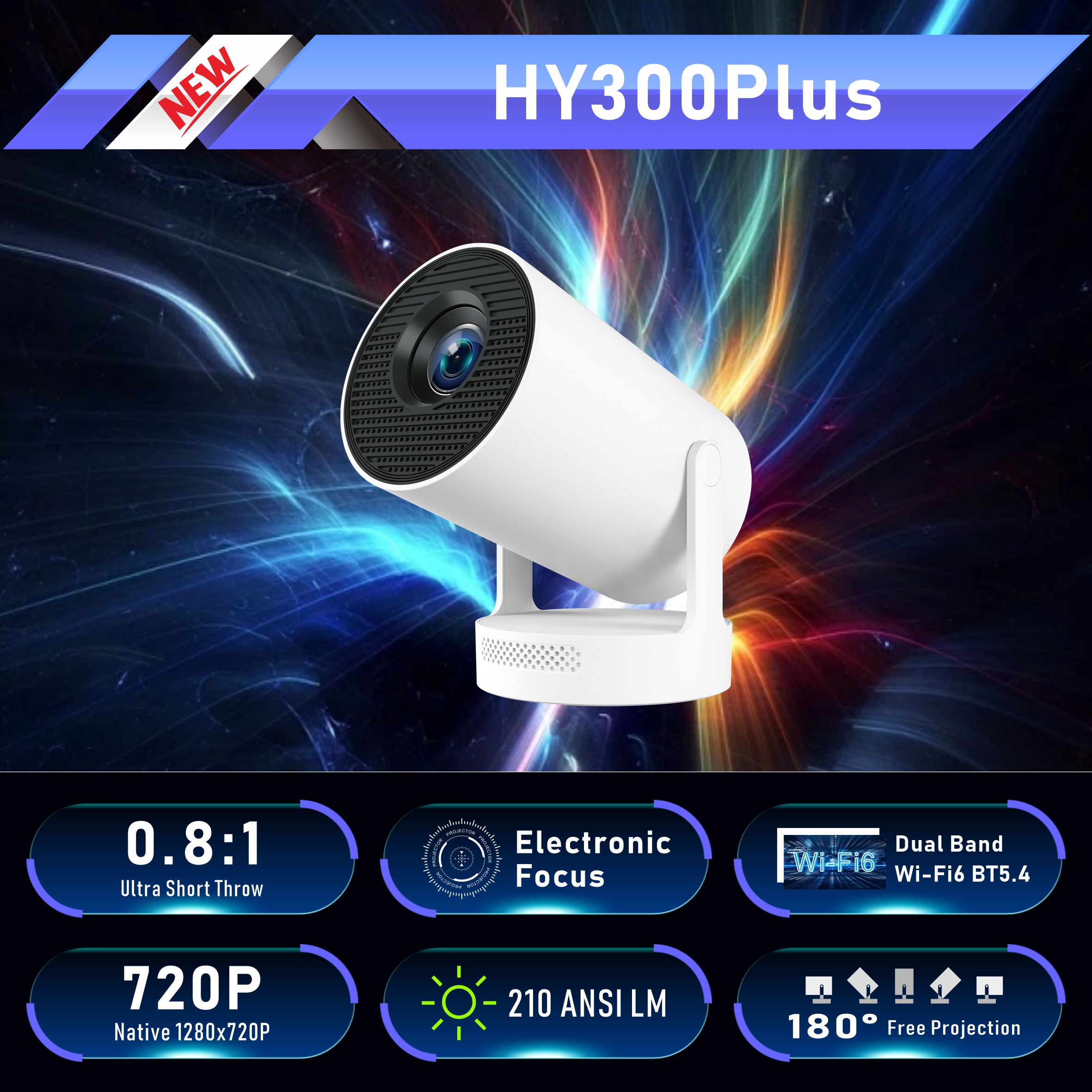 HY300Plus Smart Projector 4K Android 11 Dual Wifi6 210 ANSI Quad-core Allwinner H713 1080P Home Cinema Outdoor Projetor