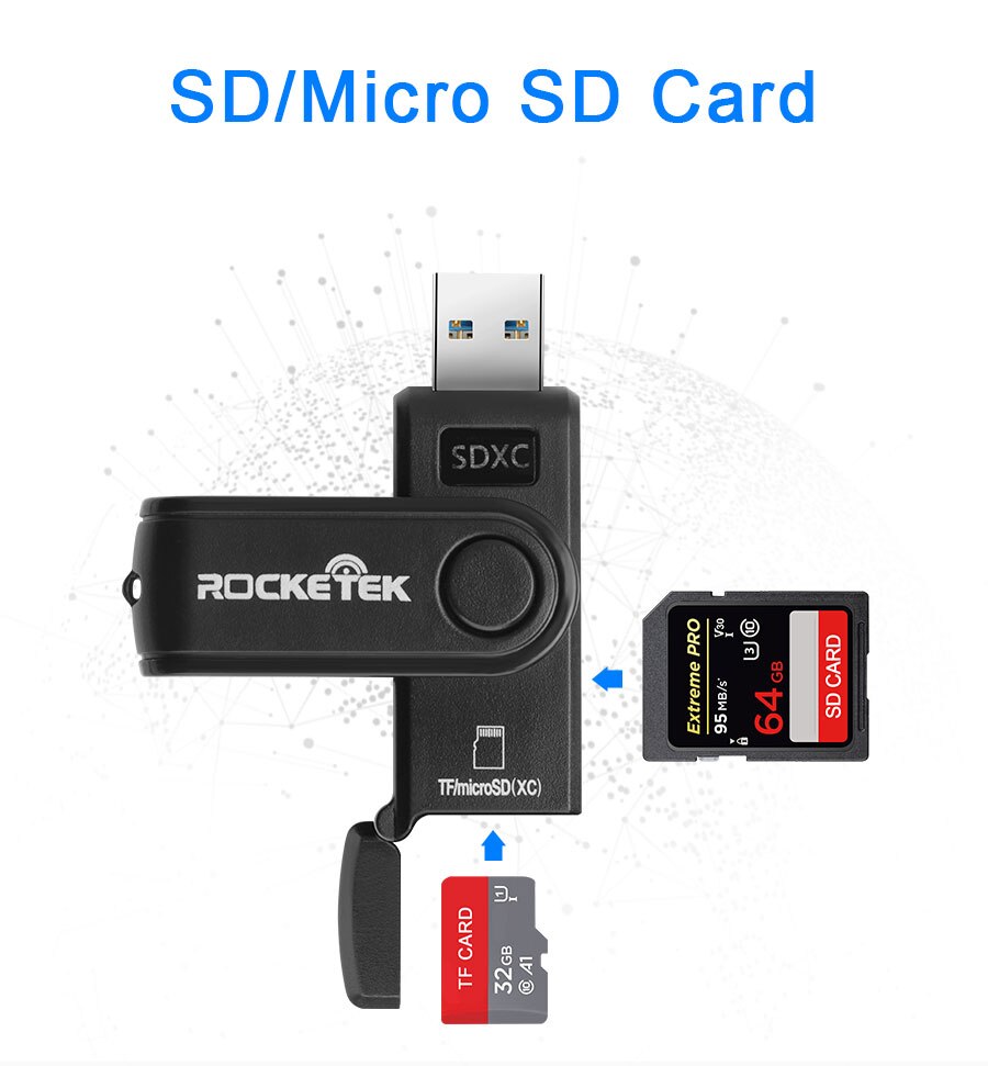 Rocketek USB 3,0 multi 2 en 1 lector de tarjetas de memoria adaptador para SD/TF micro SD ordenador portátil Accesorios