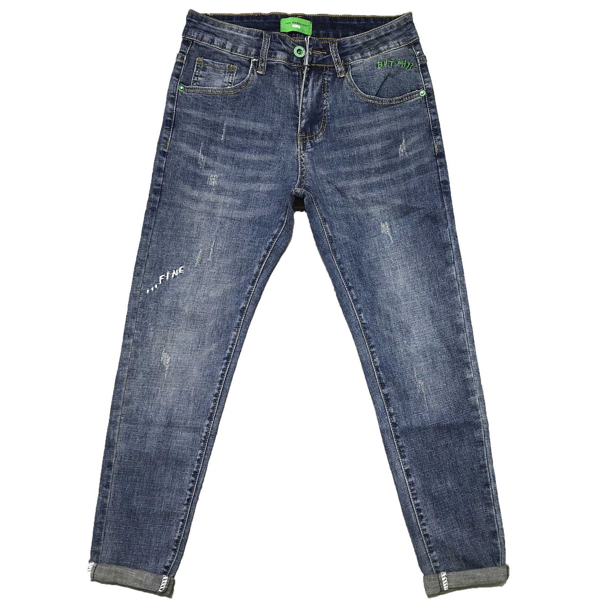 AOWOFS Slim Fit Jeans för Herr - Broderi - Dragkedja - Vår/Höst