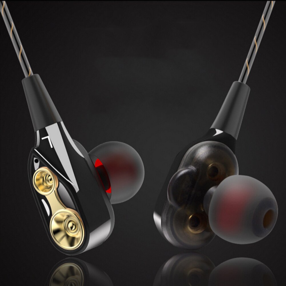 3.5mm Headphones Headset In-Ear Bass Dual Driver Earphones Stereo Hands Free Gaming Earbuds With Microphone