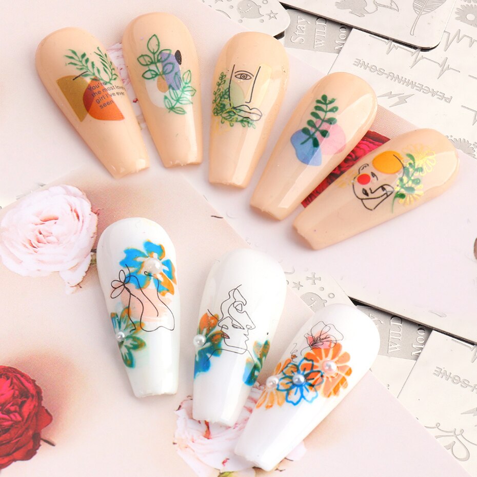 Nagel Stanzen Platte Abstrakte Sonne Blume Blatt Nagel knapp Schneeflocke Nagel Vorlagen Schablonen NäGel Zubehör SASU01-08