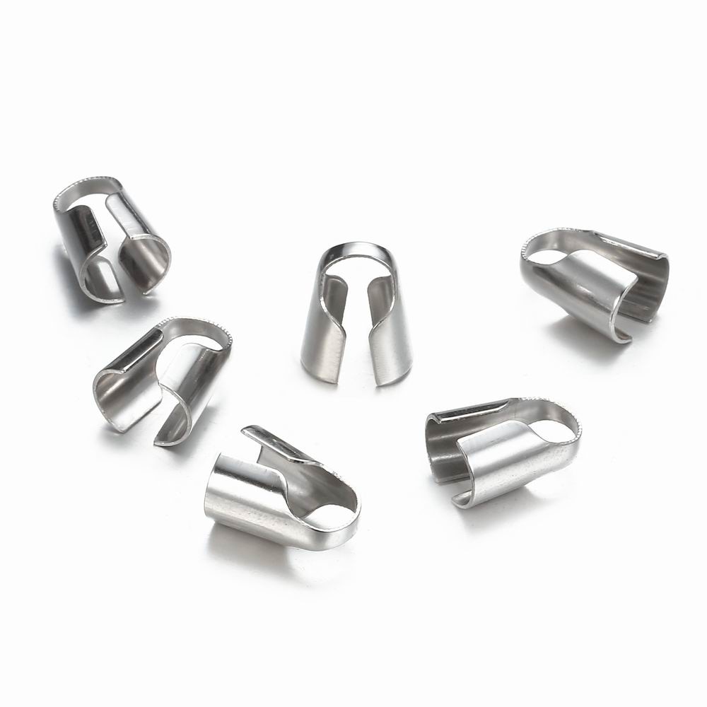 20pcs/lot Stainless Steel Cords Crimp End Beads Caps Leather Clip Tip Fold End Crimp For Diy Necklace Bracelet Jewelry Making