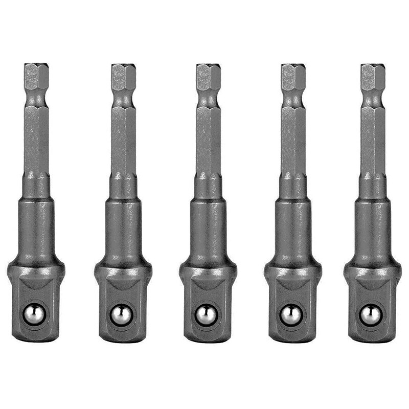 5 Pack 3/8 Inch(10mm) Square Socket Adapter Bit Set, Impact Driver Power Bits for Automotive DIY-1/4 Hex Shank