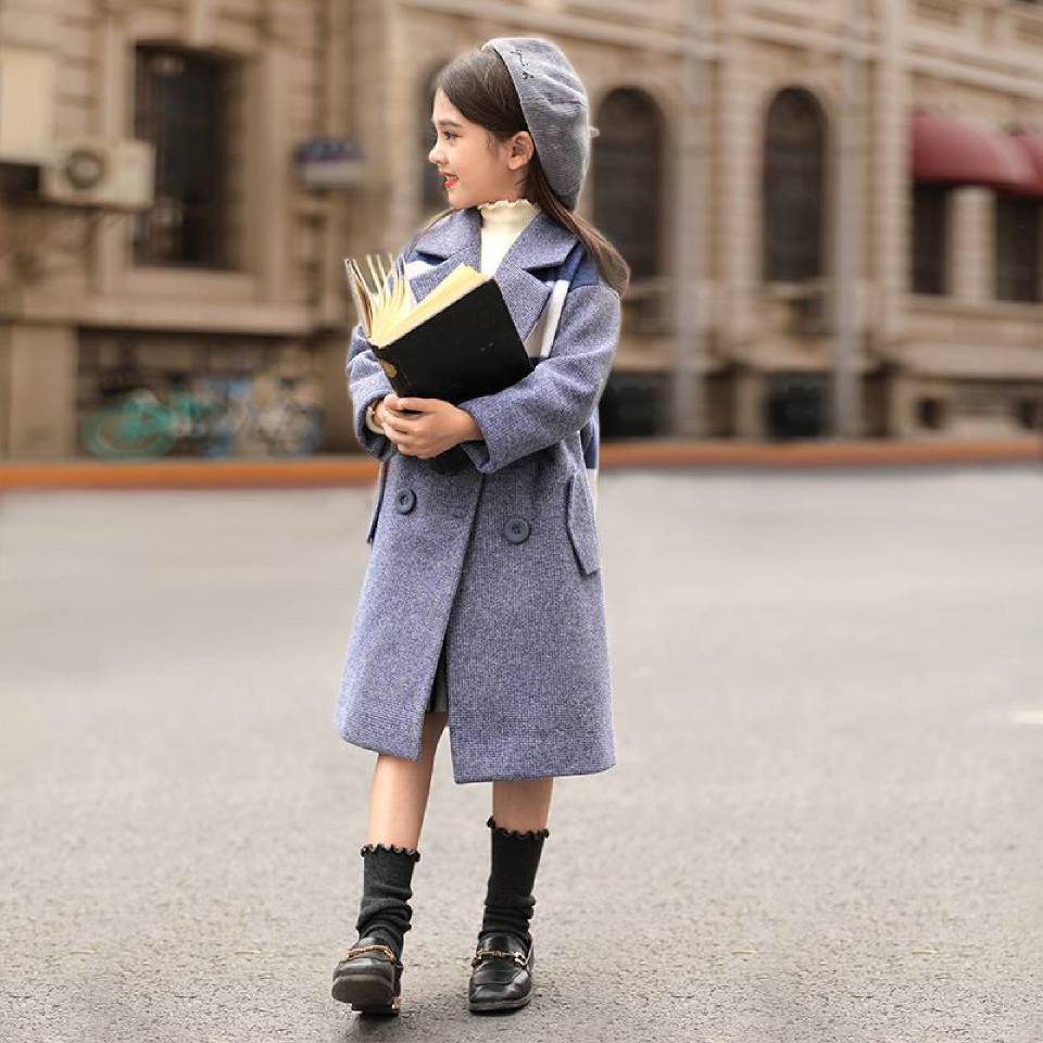 Baby jenter barn ull jakker kåpe vinter barn lang rutete småbarn jente yttertøy til jente 4 5 6 7 8 9 10 11 12 13 år